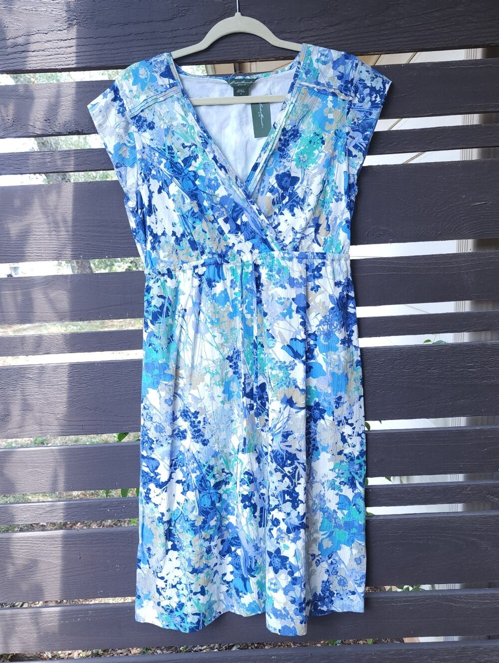 Eddie Bauer Floral Midi Dress Blue New With Tags Size 10 Cotton